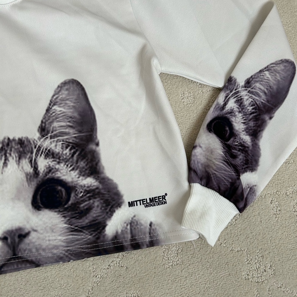 Cat Crop Top Mittelmeer Vintage Design Kitty Kawaii Graphic Cute Casual Animal - Picture 4 of 5